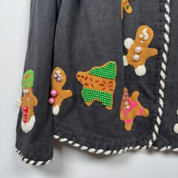 Vintage 90s Michael Simon Women's Christmas Sweater Gingerbread Man Size 2 - Picture 4 of 10